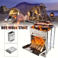 Estufa de leña plegable portátil de acero inoxidable, estufa de camping con mini parrilla, parrilla de barbacoa ligera - details 6