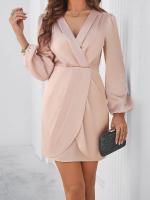 Vestido corto de manga larga con cuello en V para mujer, prenda de diseñador elegante, color sólido, novedad de primavera 2025 - details 13