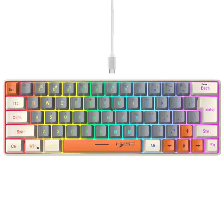 Teclado para juegos con cable USB, periférico portátil con retroiluminación RGB, color gris y Beige, para ordenadores portátiles con Windows y ordenador, 63 teclas - 1