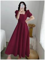 Elegante Vestido Largo Adelgazante para Mujer Manga Abullonada, Cuello Cuadrado, Ligero para el Verano con Falda Blanca Ajustada a la Cintura - details 11