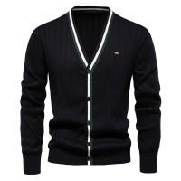 Cárdigan con cuello en V para hombre, suéter de manga larga, Chaqueta de punto con ribete de Color de contraste de moda - details 5