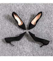 Tacones altos de mujer 2025 nuevo verano negro tacones delgados punta puntiaguda boca ligera gamuza profesional temperamento versátil solo zapatos de mujer - details 1