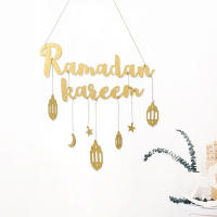 Ramdan Kareem Letras de Madera Decoración de Eid Mubarak con Guirnaldas de Papel de Luna Estrellas - details 7