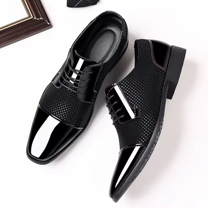 Zapatos de cuero de negocios para hombre, zapatos de vestir de charol transpirables Oxford de lujo, zapatos planos formales para boda y oficina - 1