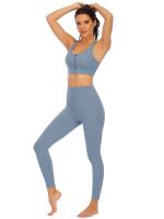 Tops cortos cruzados para mujer, camisa deportiva de manga corta para Yoga, color azul - details 1