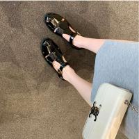 Tela Goma Hebilla Correa Tacones con pezuña Sandalias bajas Mujer Cuero Diapositivas de tacón bajo Ho - details 3