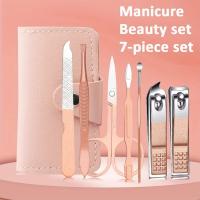 Cortauñas colorido de viaje profesional, juego de manicura, 7 piezas con bolsa de cuero, herramientas para el cuidado de uñas de acero inoxidable, Kit de aseo G - details 1