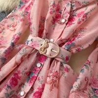 Vestido corto con estampado de wer para mujer, moda de primavera 2024, manga larga acampanada, botones de perlas con muescas, Mini Vestidos de fiesta con cinturón - details 11