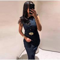 Cinturón de Denim Largo OUWU Vestido Elegante sin Mangas con Cintura Ancha - details 11
