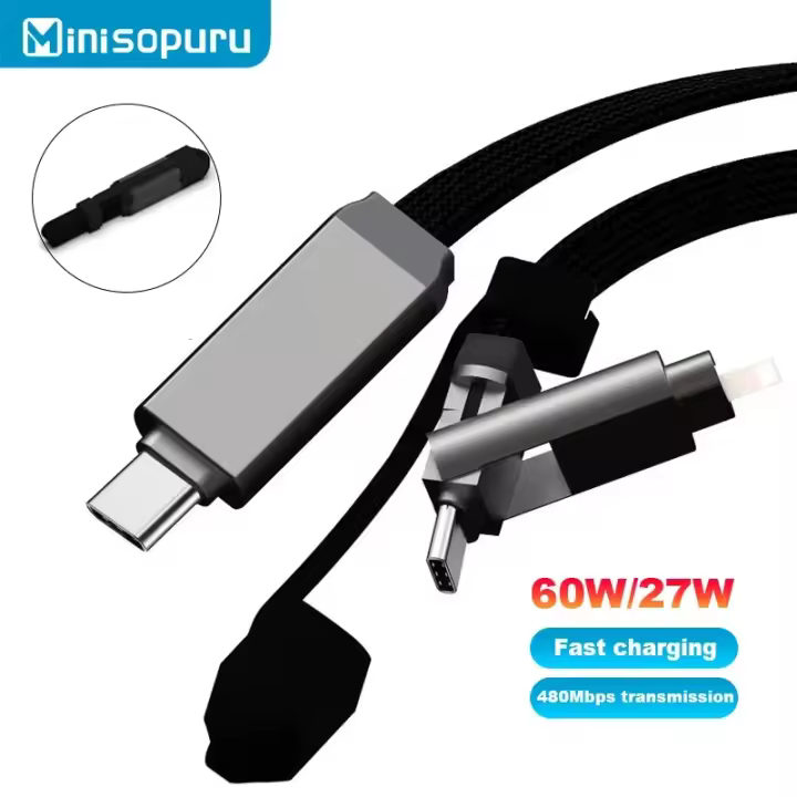 Cable de Datos Minisopuru 2-en-1 Carga Rápida para Smartphones USB C a Tipo-C 60W/IOS 27W - 1