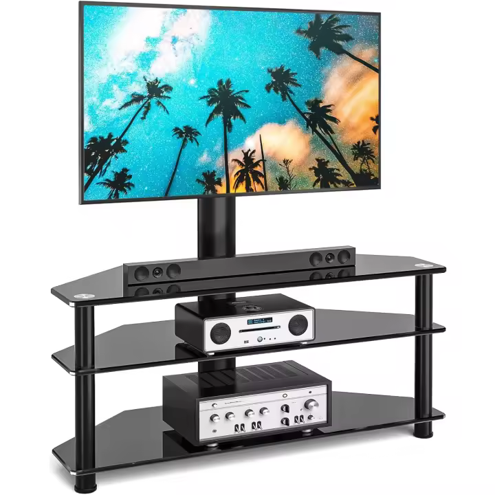 Soporte TV Mesa Mueble Esquina para Televisión de 32 a 70 Pulgadas, Base Vintage de Altura Ajustable Televisor Negro, Soporte TV Suelo Giratorio con 3 Estantes |   MAX 50 Kg Vesa 600*400 mm - 1