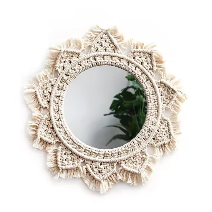 Espejo de pared colgante con flecos de macramé, espejo redondo, decoración Boho - 1