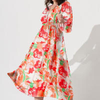 "Vestido Largo Bohemio Mujer 2025- Escote V Estampado Floral, Talle Alto, Mangas Largas, Moda Verano Boho Chic, Vestidos Hippies Elegantes para Festivales, Playa o Diario |   Envío Rápido Miravia" - details 10