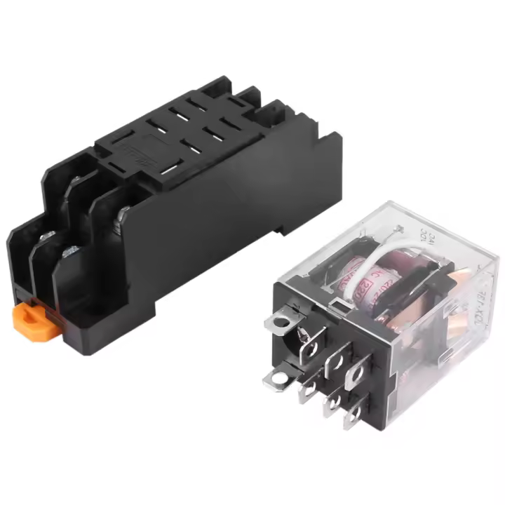 Relé de Potencia DPDT 220V AC LY2NJ HH62P-L JQX-13F 8 Pines con Socket PTF08A - 1