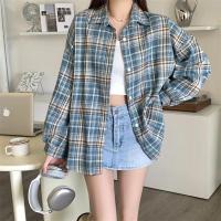 Camisa de tartán de manga larga con cuello y botones para mujer, camisa a cuadros de gran tamaño, chaqueta de franela, traje Grunge para adolescente, primavera y verano - details 6