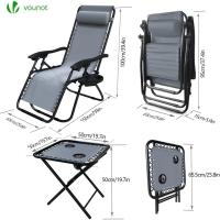Set de 2 Sillas de Jardín Plegables Silla de Gravedad Cero Reclinable con Soporte para Bebidas y Reposacabezas Extraíble Carga Máxima 120kg Negro - details 44