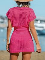 Vestido corto playero de ganchillo para mujer, traje de baño de manga corta con cuello en V, 2024 - details 25