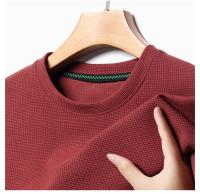 Polo de manga corta para hombre, camiseta de manga corta de algodón con cuello redondo y empalme a la moda de Polot liso con gofres, para uso diario - details 14