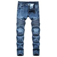 Nuevos pantalones vaqueros Vintage de retales para hombre estilo motero ajustados rectos con cierre elástico pantalones de ciclismo Denim moda urbana - details 4