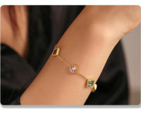 Moda Rosa corazón verde púrpura cuadrado zirconia pulsera señoras nuevo acero inoxidable chapado en oro pulsera regalo de joyería de lujo - details 4