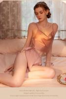Conjunto de pijama con cuello en V y tirantes para mujer, pijama sexy, ropa interior de satén, 2 piezas - details 30
