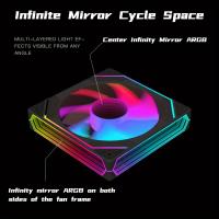 Ventilador de Enfriamiento OUYUANSU con Espejo Infinito de 3 Lados y Control de Temperatura PWM, Funcionamiento Silencioso, Compatible con Servidores, Diseño de Espacio Infinito de 360 ° , Sin Espacios Muertos, Carga Hasta 350W, Material ABS, Negro - details 2