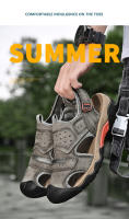 Sandalias de cuero genuino de verano para hombre, cómodas sandalias de playa para exteriores, zapatos romanos informales con punta anticolisión para senderismo y viajes - details 3