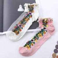 Calcetines Lolita bonitos de malla con perlas para mujer, medias de primavera, calcetines cortos, calcetines con flores bordadas - details 8