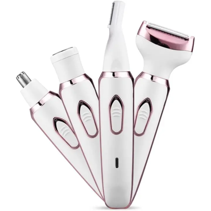 Afeitadora eléctrica para mujer, recortadora de pelo para la nariz, cejas, barba, brazo, axilas, bikini, juego de afeitadora corporal para mujer 4 en 1 portátil recargable sin dolor - 1