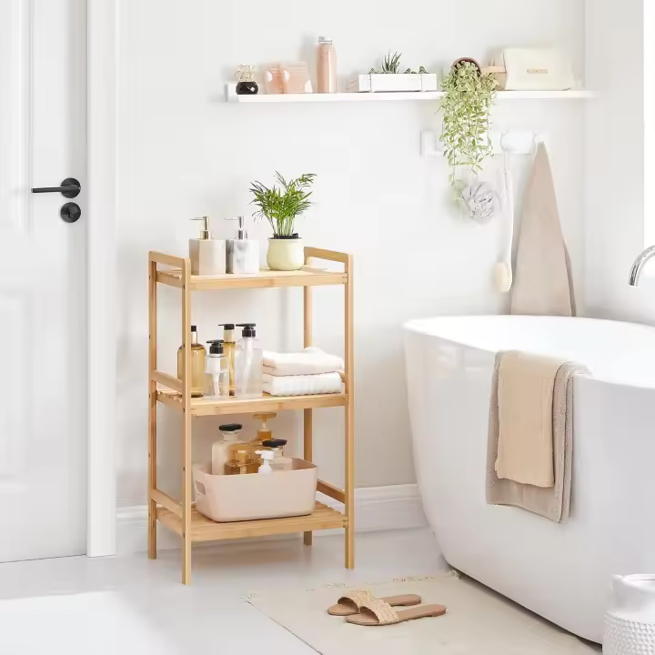 Estantería de bambú con 3 niveles para baño, cocina, dormitorio, 45 x 31,5 x 80 cm, natural - 1