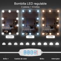 Tocador con Taburete, Tocador Maquillaje con Espejo y Luz, Mesa Tocador con Cajón Grande y 2 Estantes, Espejo, 10 Bombillas LED, Tocador Moderno para Dormitorio, Blanco, 75x40x136 cm, MB6113ws - details 2