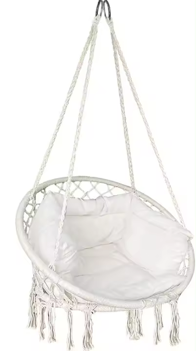 Silla Colgante Exterior con Flecos, Hamaca con Conjines y Kit de Suspensión, Ø80cm Silla Columpio para Interior y Exterior, Beiges - 1