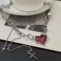 Collares de Cadenas con Franja de Corazón Rojo - Estilo Gótico - Hip Hop, Moda Europea y Estadounidense, Accesorios de Joyería para Fiestas para Mujeres - details 1