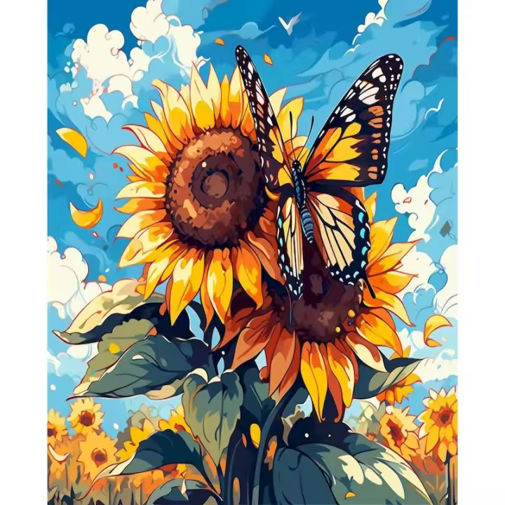 RUOPOTY Arte Moderno de Lienzo Pintura por Número de Girasoles Mariposa - 1
