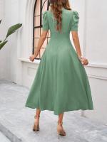 Vestido Largo de Verano 2025 - Elegante Vestido Tea con Escote en V y Manga Mariposa, Talle Alto Ajustable, Tejido Ligero para Vacaciones y Playa, Moda Femenina Miravia - details 6