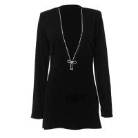 Elegante Vestido Mini de Cintura Alta y Ajustado Manga Larga, Cuello en V Profundo, Moda Nocturna para Mujeres - details 0