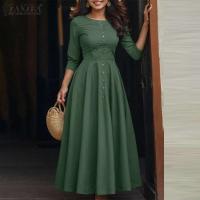 ZANZEA-vestido veraniego de primavera 2025, Vestidos de trabajo de fiesta de manga larga a la moda para mujer, bata por debajo de la rodilla con botones lisos, Vestidos elegantes informales para vacaciones - details 1