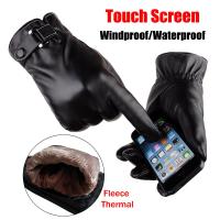 Guantes Térmicos de cuero para hombre, manoplas de dedo completo, impermeables, a prueba de viento, pantalla táctil, color negro y marrón, Invierno - details 6