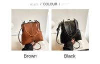 Bolso de hombro elegante con cierre de beso, bolso cruzado de estilo chino Retro de cuero PU, bolso de mujer Vintage de gran capacidad de Color sólido - details 1
