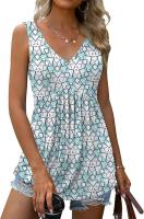 Verano nuevo con cuello en v sin mangas chaleco falda casual estampado tropical de flores vestido mujer - details 22