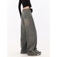 Pantalones vaqueros de cintura alta de gran tamaño para mujer, pantalón informal holgado de pierna ancha, estilo Retro americano, ropa de calle Grunge, pantalón vaquero - details 3