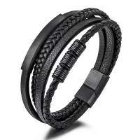 Pulsera de cuero de alta gama para hombre de 21cm, Sello Seguro de Arce inoxidable, Tres Colores, exquisita Caja de regalo, para los - details 4
