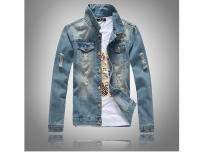 Chaqueta de Denim para Hombres Primavera-Otoño Moda Callejera de Algodón Estilo Biker Retro - details 1