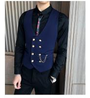2025 último estilo doble botonadura hombres traje chaleco botón dorado Slim Fit Formal novio boda chaleco ropa de calle chaleco sin mangas chaqueta - details 11