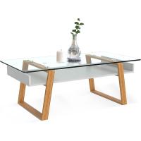 Mesa Auxiliar Bonstato Mesita Rectangular de Vidrio y Madera con Bandera para Revistas - details 0