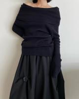 Otoño Invierno fuera del hombro mujeres suéteres elegante Vintage tejido sólido jersey alto elástico Top suave Chic jerseys 2025 - details 7