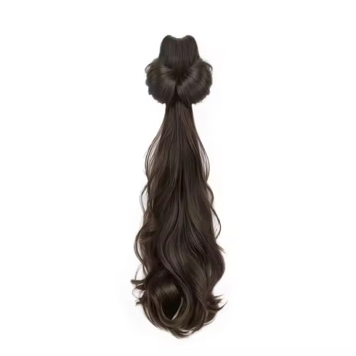 Accesorios para el cabello, cola de caballo baja, cola de caballo larga y ondulada, estilo coreano, peluca de cola de poni rizada, peluca con cabeza de bola falsa sintética para niñas - 1
