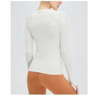 Camiseta deportiva de manga larga para mujer, tejido elástico, transpirable, Color sólido, cuello redondo, Yoga, Top deportivo sin costuras - details 15