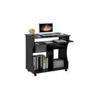 Escritorio de ordenador con cajón 112x70x50cm, escritorio para PC con estantería, mesa de oficina moderna para estudio, negro brillante. - details 9