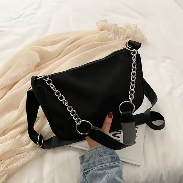 Bolsos de hombro de nailon impermeables informales para mujer, bolso de mano de gran capacidad de Color sólido, bolso cruzado con diseño Hobo, bolso de mensajero - 1
